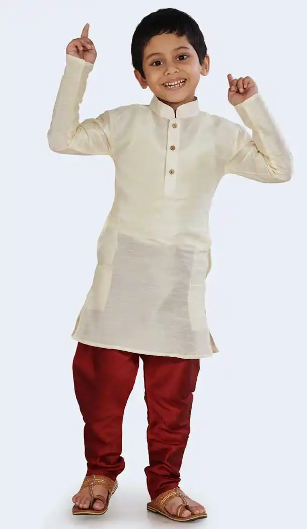 Glamour White Color Cotton Silk Readymade Party Wear Kids Wear Kurta Pyjama Set -9260109690