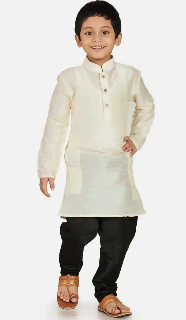 Styled White Color Cotton Silk Readymade Party Wear Kids Wear Kurta Pyjama Set -9260109691