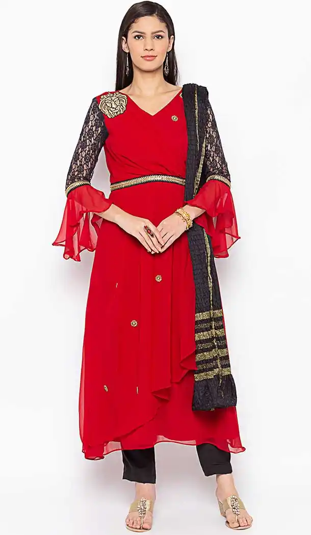 Red Color Georgette Fancy Readymade Designer Party Wear Plus Size Suit -9264109729 