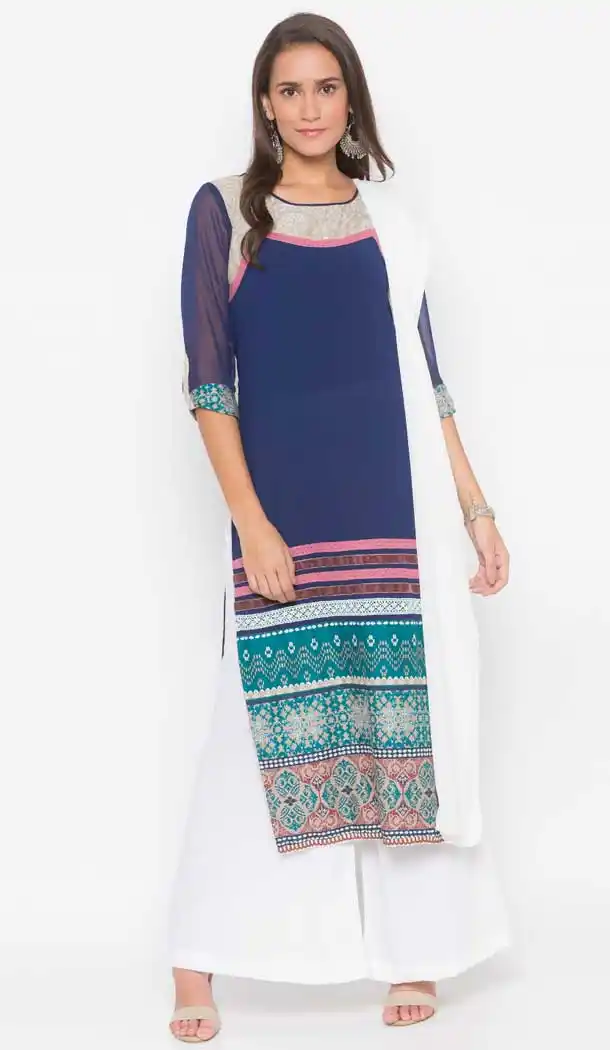 Navy Blue Color American Crepe Fancy Readymade Designer Party Wear Plus Size Suit -9264109731