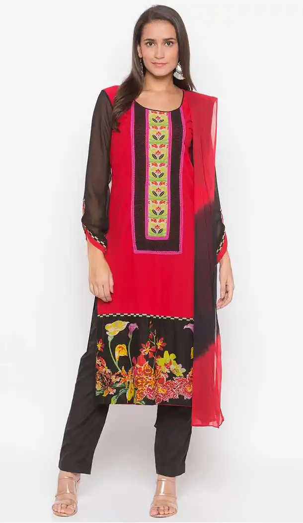 Red Color American Crepe Fancy Readymade Designer Party Wear Plus Size Suit -9264109732