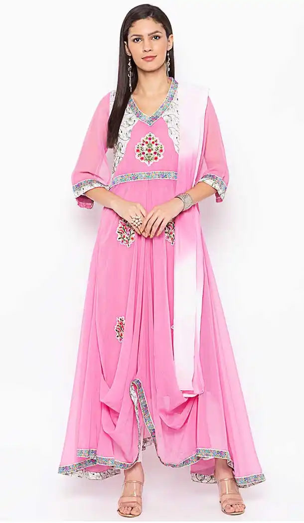 Baby Pink Color Georgette Fancy Readymade Designer Party Wear Plus Size Suit -9264109733