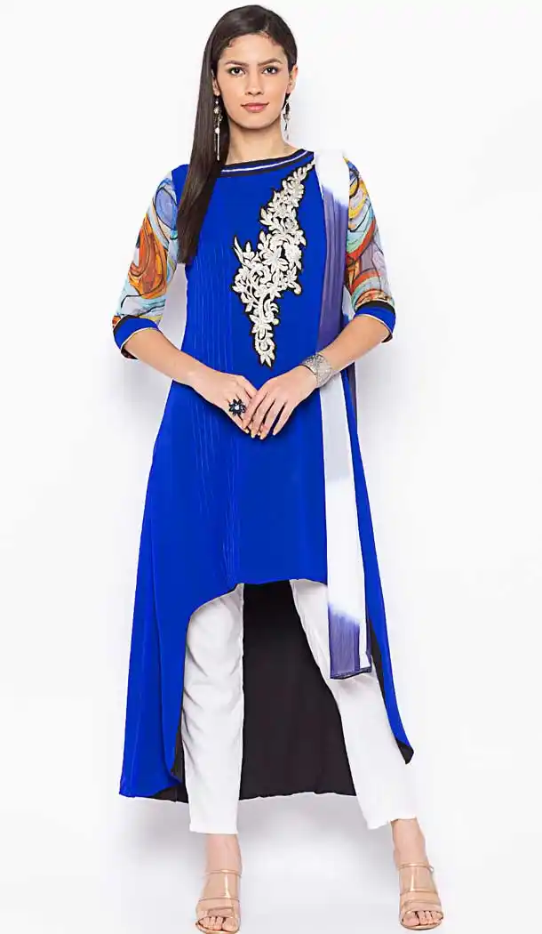 Dark Blue Color Georgette Fancy Readymade Designer Party Wear Plus Size Suit -9264109737