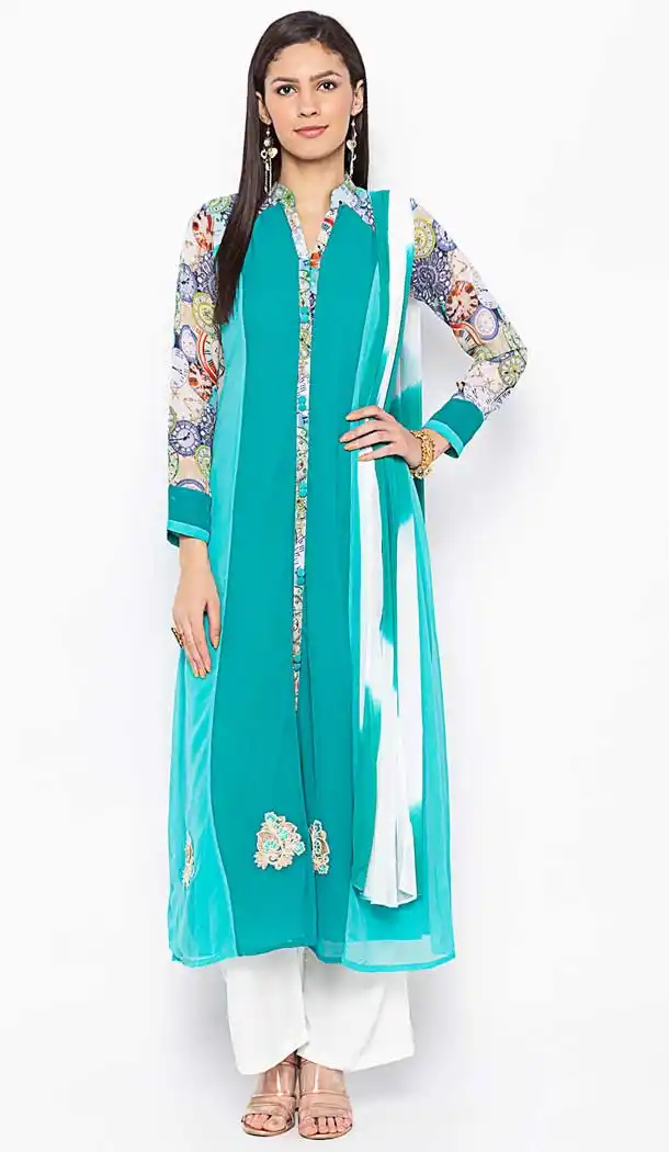 Green Color Georgette Fancy Readymade Designer Party Wear Plus Size Suit -9264109738