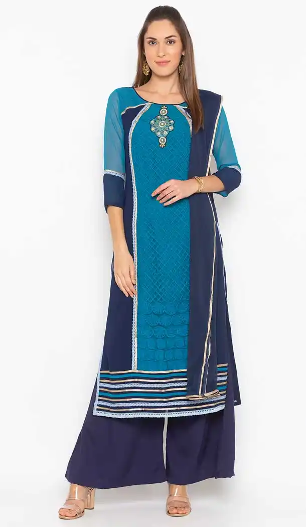 Dark Blue Color Georgette Fancy Readymade Designer Party Wear Plus Size Suit -9264109741