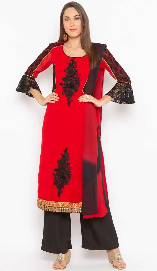 Elegance Red Color Georgette Fancy Readymade Designer Party Wear Plus Size Suit -9264109742