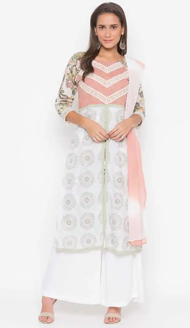 Cream Color Cotton Fancy Readymade Designer Party Wear Plus Size Suit -9264109743