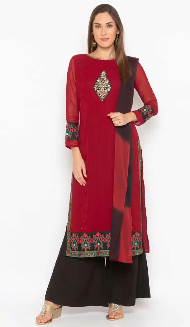 Maroon Color Georgette Fancy Readymade Designer Party Wear Plus Size Suit -9264109744