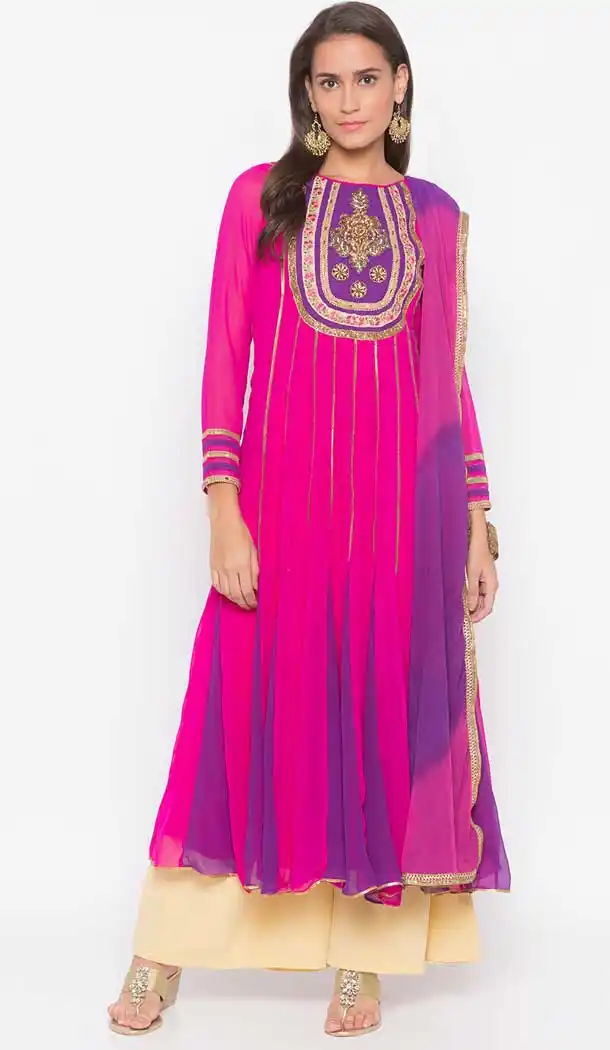 Hot Pink Color Georgette Fancy Readymade Designer Party Wear Plus Size Suit -9264109745