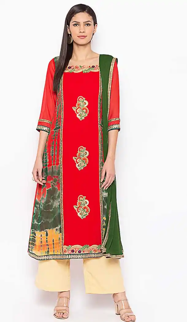 Attractive Red Color Georgette Fancy Readymade Designer Party Wear Plus Size Suit -9264109746