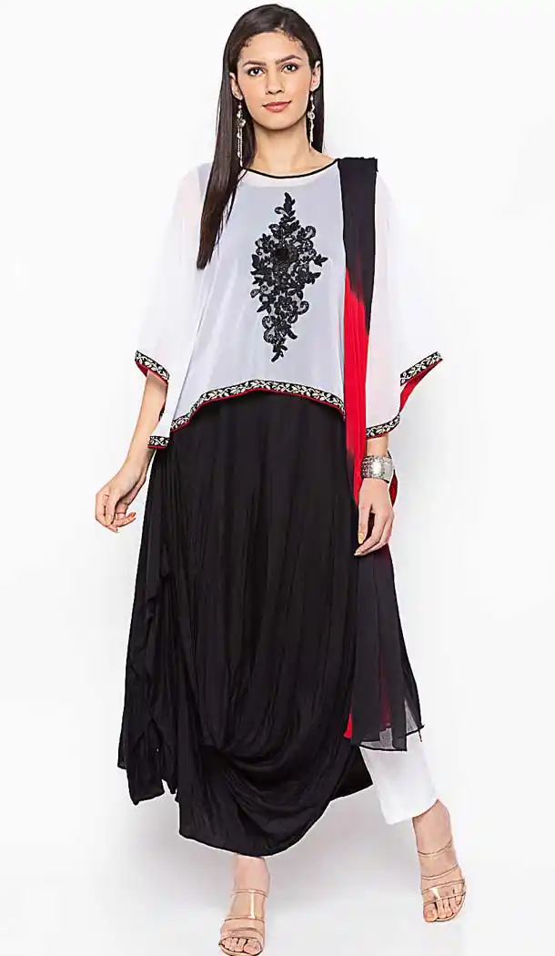 White Black Color Cotton Fancy Readymade Designer Party Wear Plus Size Suit -9264109751