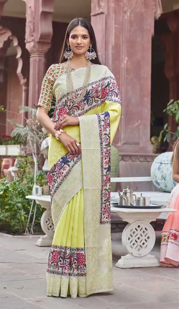 Lemon Color Fancy Fabric Designer Party Wear Saree Blouse -9279109869