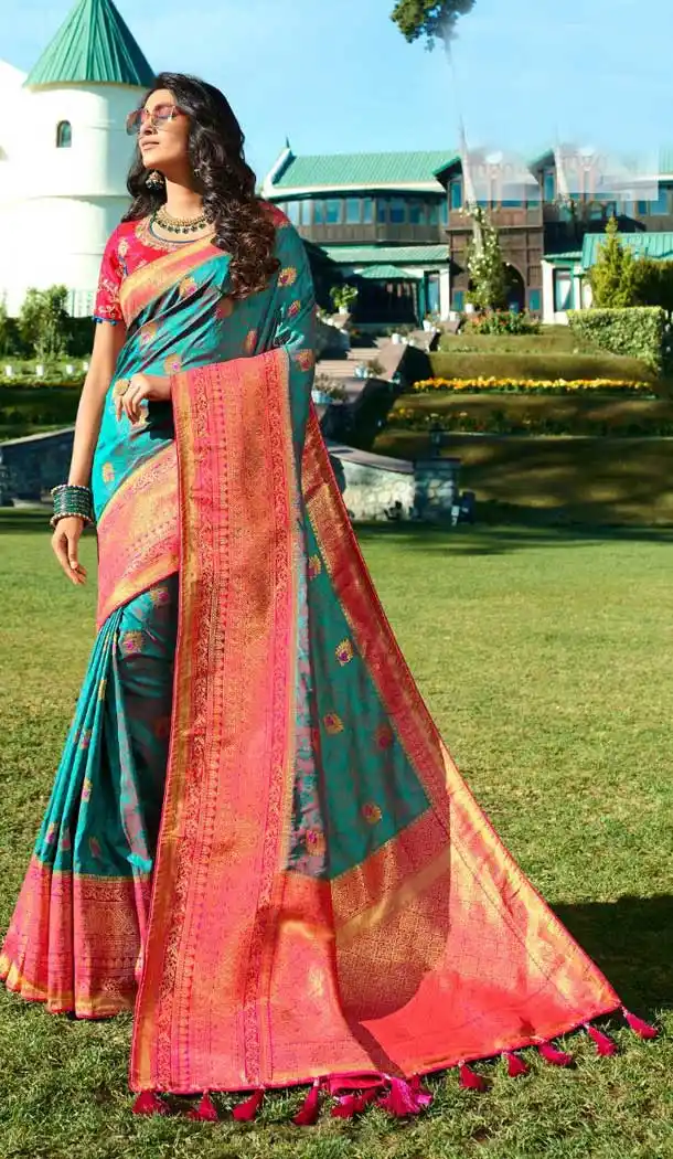 Sky Blue Color Pure Banarasi Silk Designer Classic Traditional Wear Saree -9304110075