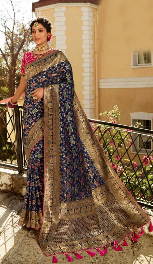 Navy Blue Color Pure Banarasi Silk Designer Classic Traditional Wear Saree -9304110077