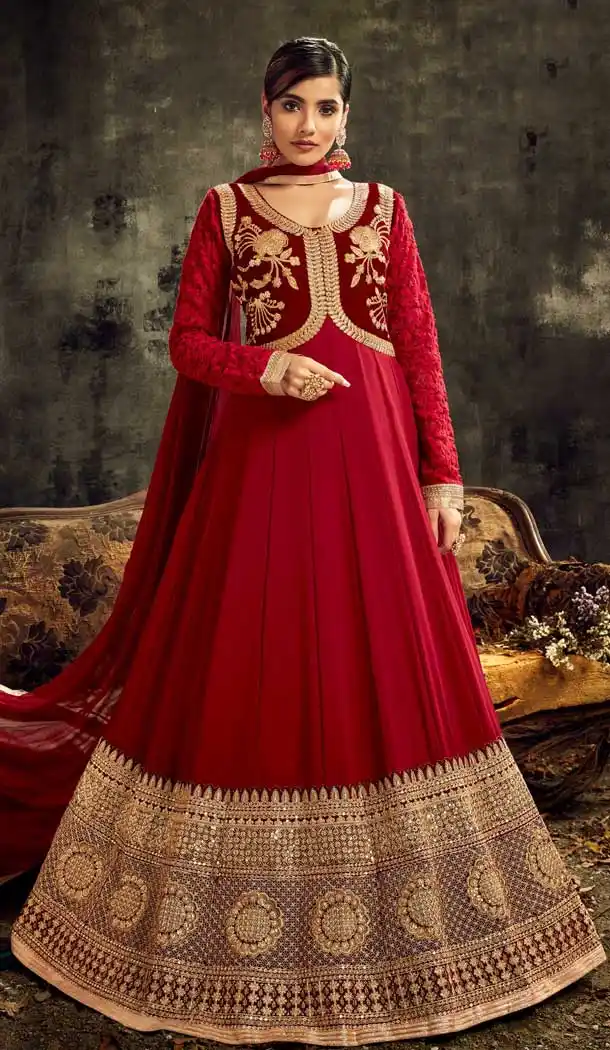 Ravishing Maroon Color Georgette Heavy Designer Abaya Style Anarkali Suit -9300110048