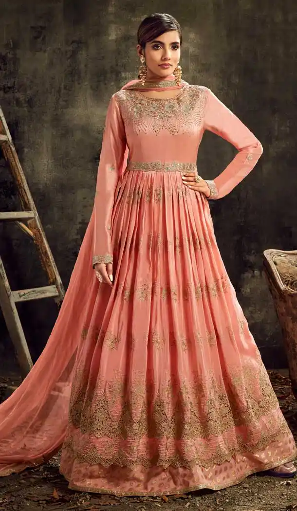 Gajari Color Upada Silk Heavy Designer Abaya Style Anarkali Suit -9300110051