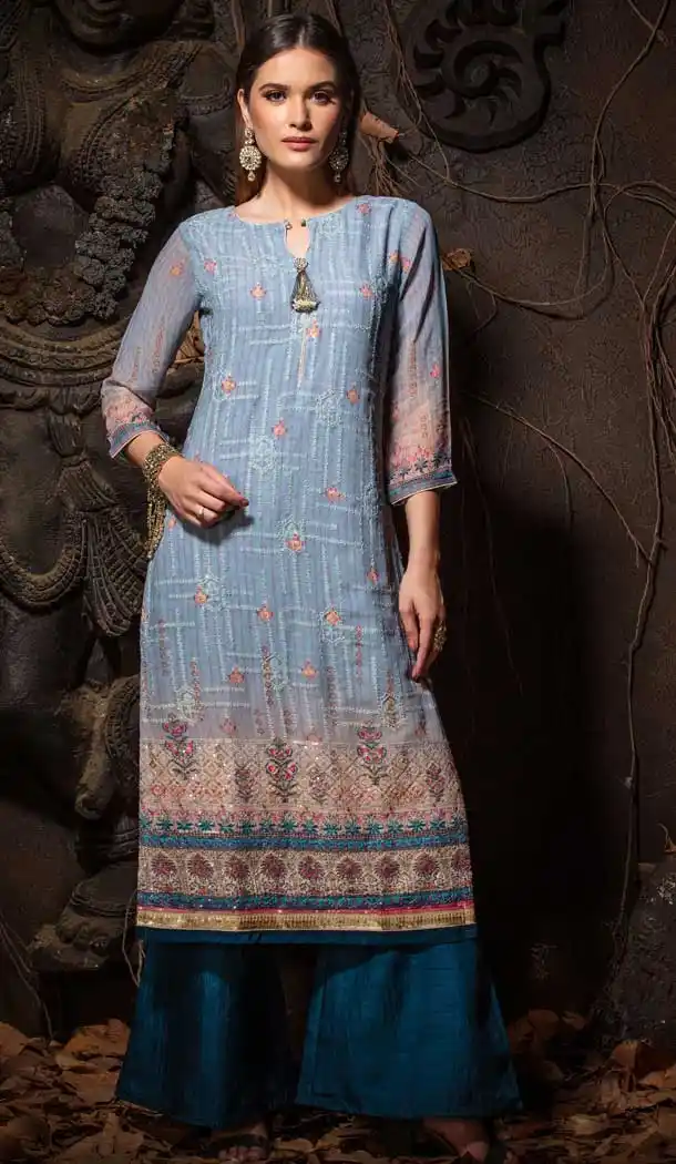 Blue Color Georgette Designer Party Wear Readymade Plus Size Kurtis -9309110122