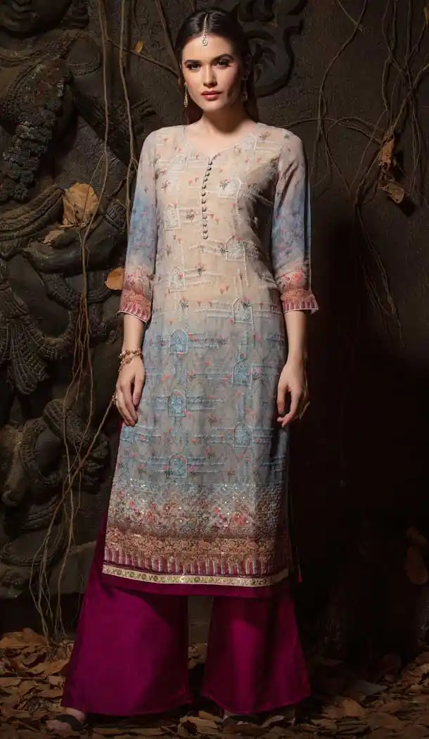Grey Color Georgette Designer Party Wear Readymade Plus Size Kurtis -9309110123