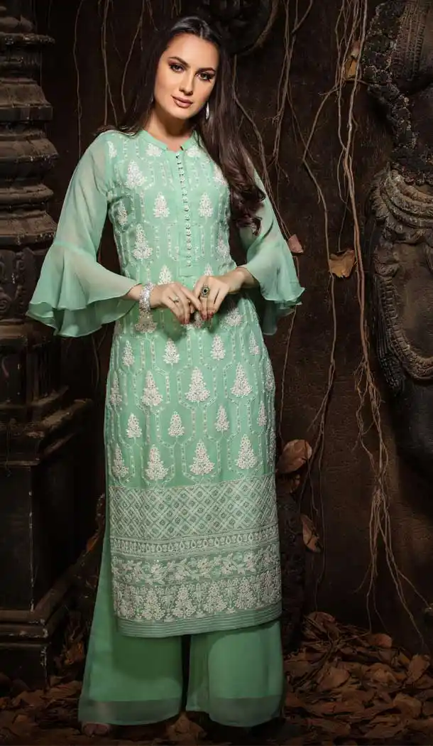 Charming Green Color Georgette Designer Party Wear Readymade Plus Size Kurtis -9309110124