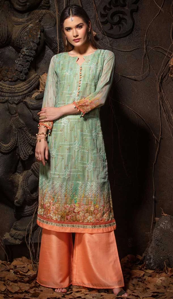 Green Color Georgette Designer Party Wear Readymade Plus Size Kurtis -9309110128