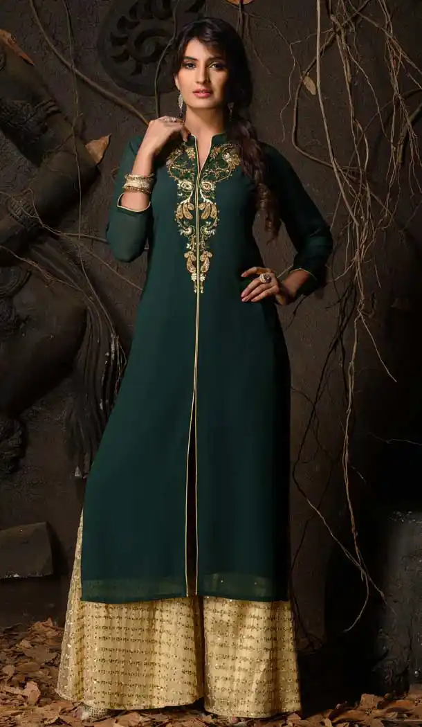 Magnificient Green Color Georgette Designer Party Wear Readymade Plus Size Kurtis -9309110135