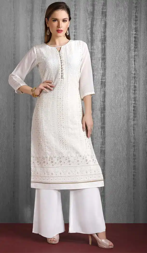 White Color Georgette Designer Party Wear Readymade Plus Size Suit -9310110141
