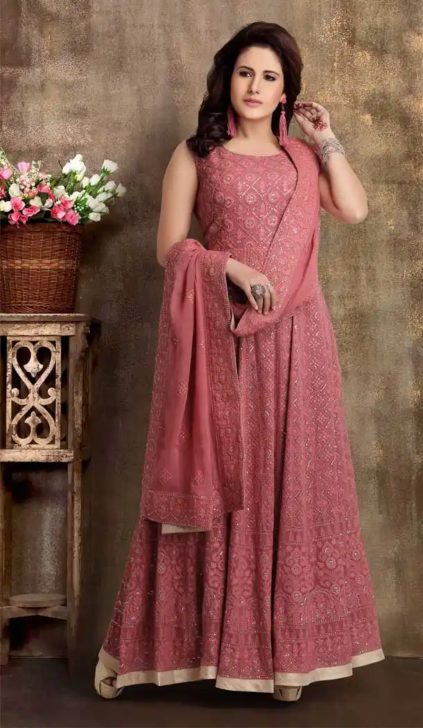 Light Wine Color Viscose Georgette Designer Party Wear Readymade Plus Size Suit -9310110152