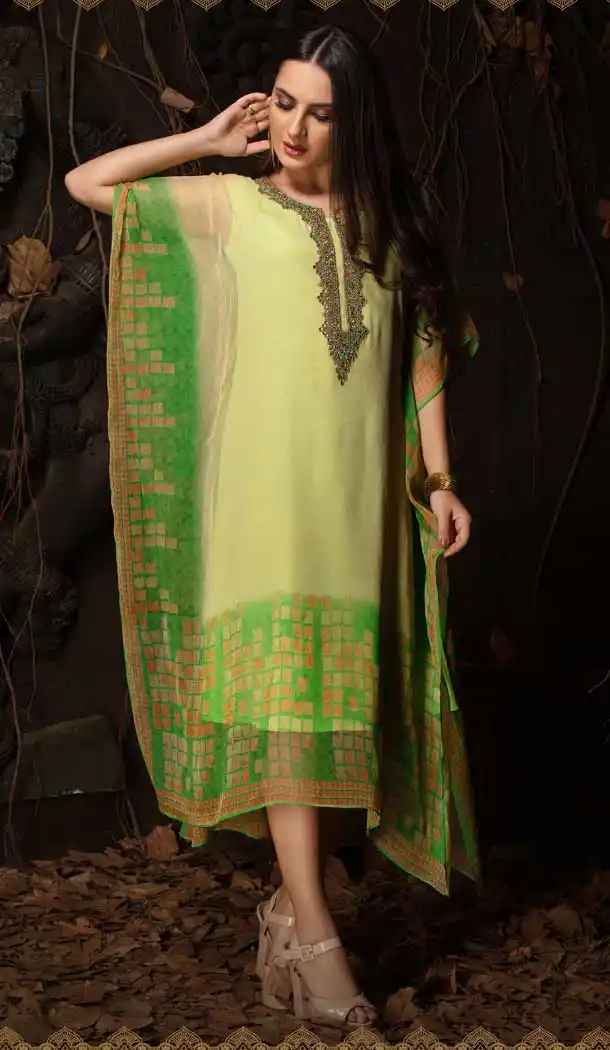 Light Green Color Chiffon Designer Party Wear Chiffon Plus Size Kaftan -931110157