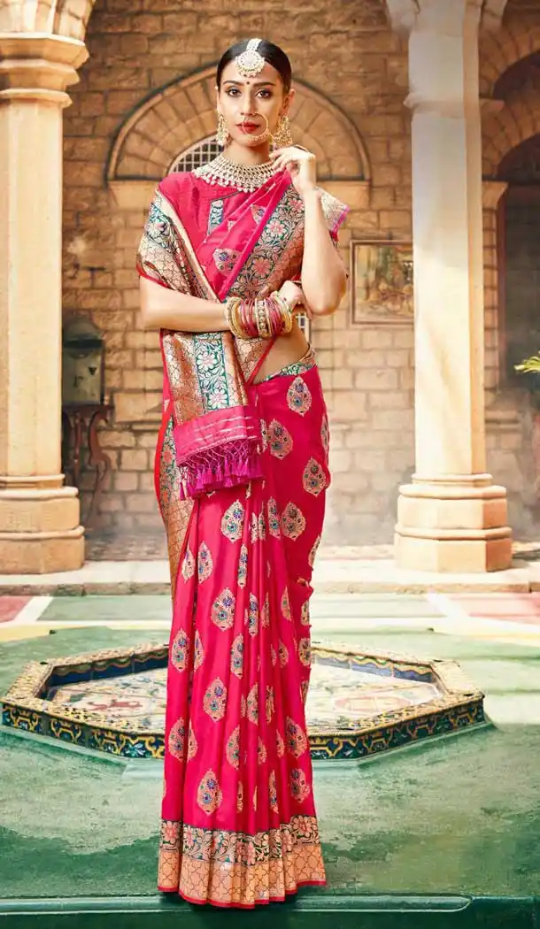 Rani Pink Color Banarasi Fancy Silk Traditional Wear Saree Blouse -9314110170