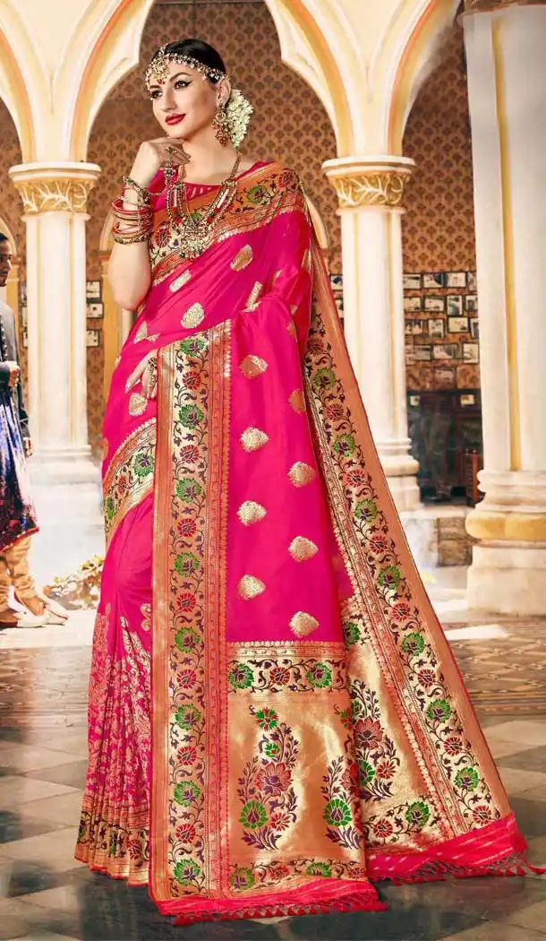 Mesmerizing Rani Pink Color Banarasi Fancy Silk Traditional Wear Saree Blouse -9314110184