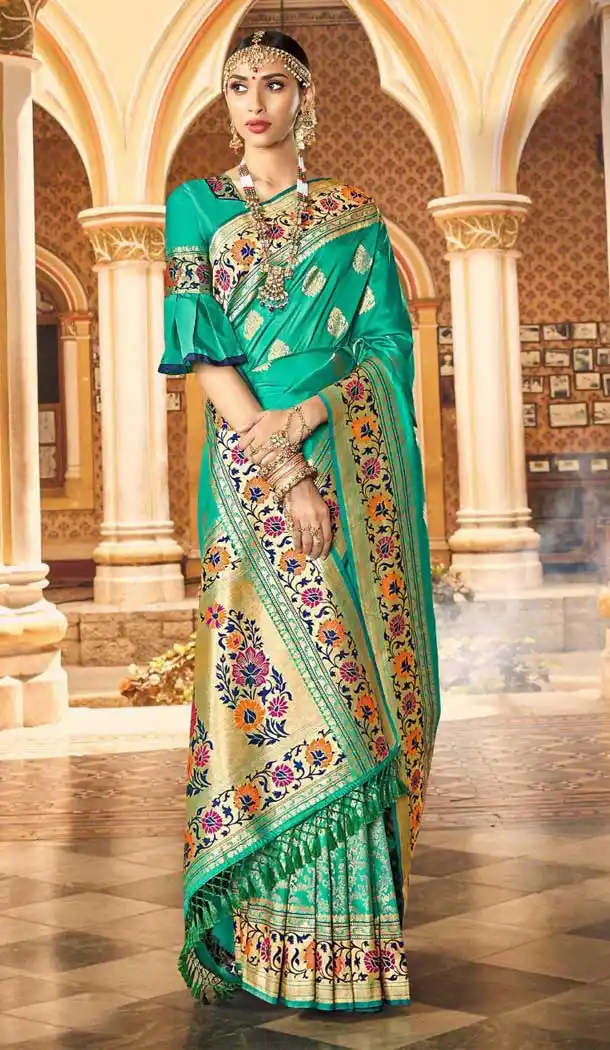Elegant Green Color Banarasi Fancy Silk Traditional Wear Saree Blouse -9314110186
