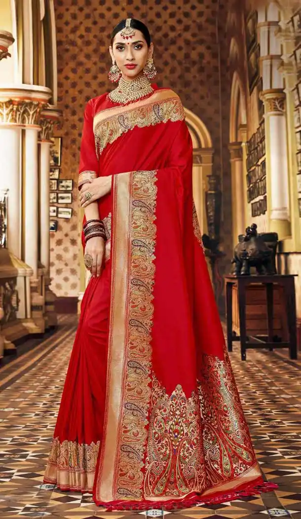 Chic Red Color Banarasi Fancy Silk Traditional Wear Saree Blouse -9314110189