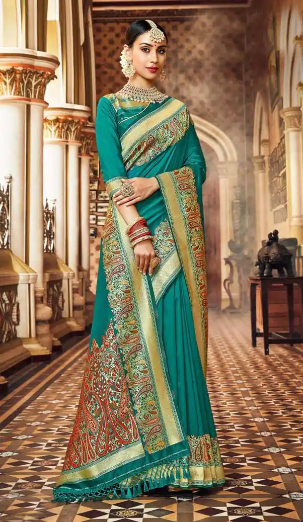 Rama Green Color Banarasi Fancy Silk Traditional Wear Saree Blouse -9314110190