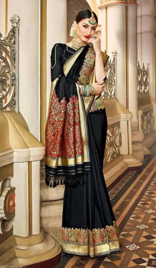 Contemporary Black Color Banarasi Fancy Silk Traditional Wear Saree Blouse -9314110191