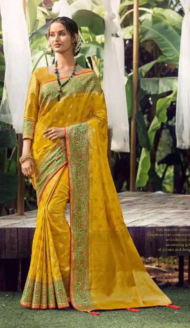 Yellow Color Silk  Jacquard Work Party Wear Saree Blouse -9318110211