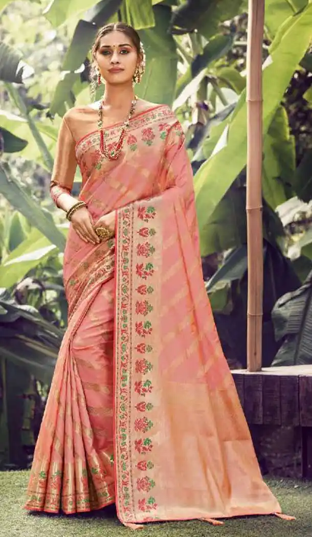 Exquisite Peach Color Silk Jacquard Work Party Wear Saree Blouse -9318110212