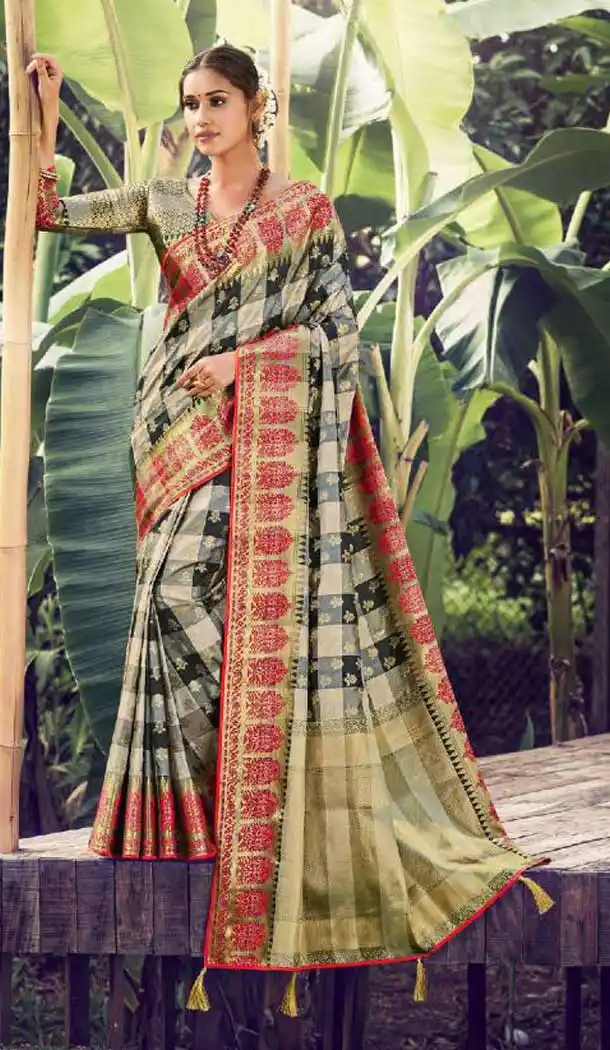 Stylish Multi Color Silk Jacquard Work Party Wear Saree Blouse -9318110214