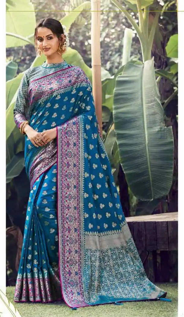 Ethnic Blue Color Silk Jacquard Work Party Wear Saree Blouse -9318110215