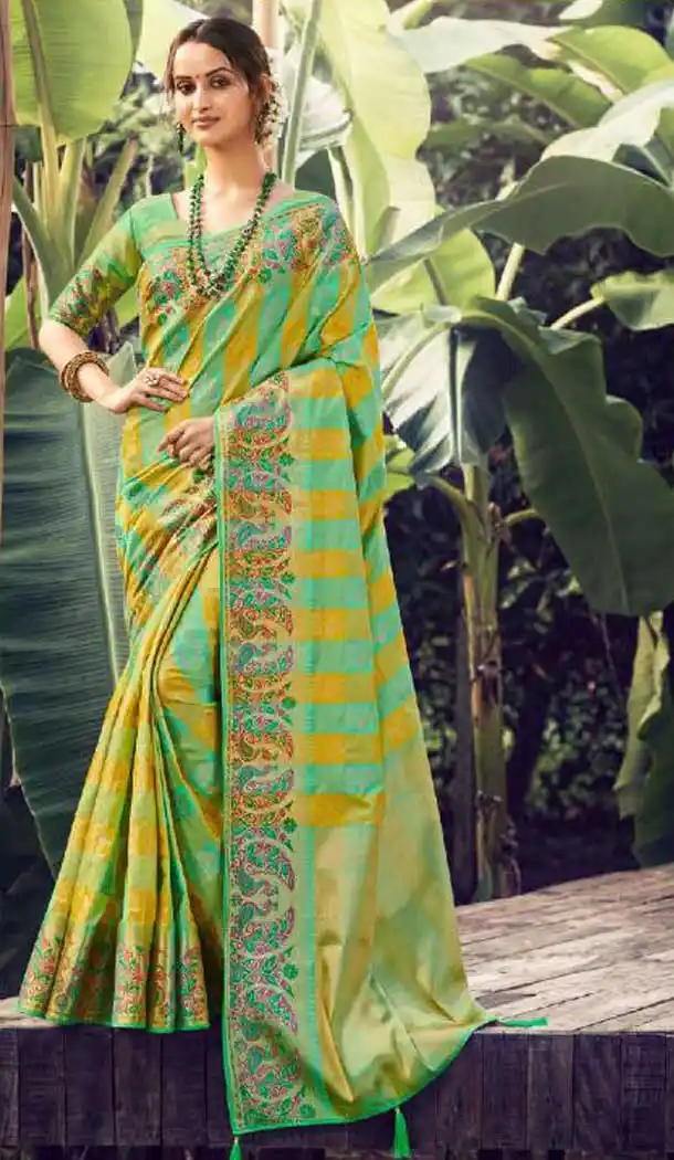 Gleaming Green Color Silk Jacquard Work Party Wear Saree Blouse -9318110217
