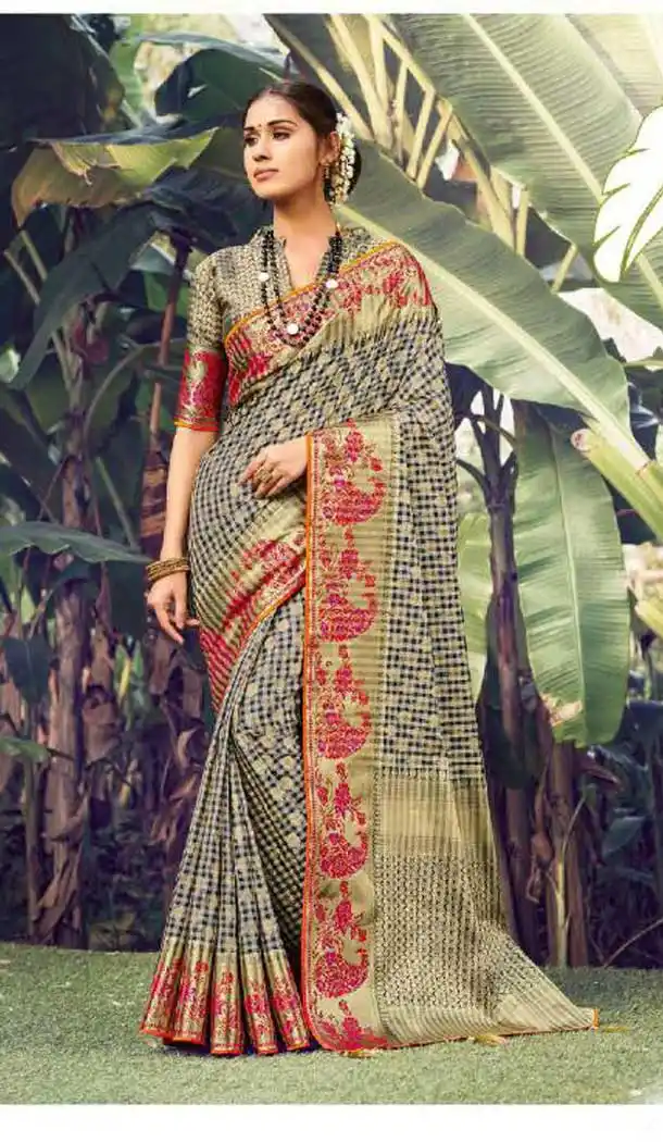 Unique Multi Color Silk Jacquard Work Party Wear Saree Blouse -9318110219