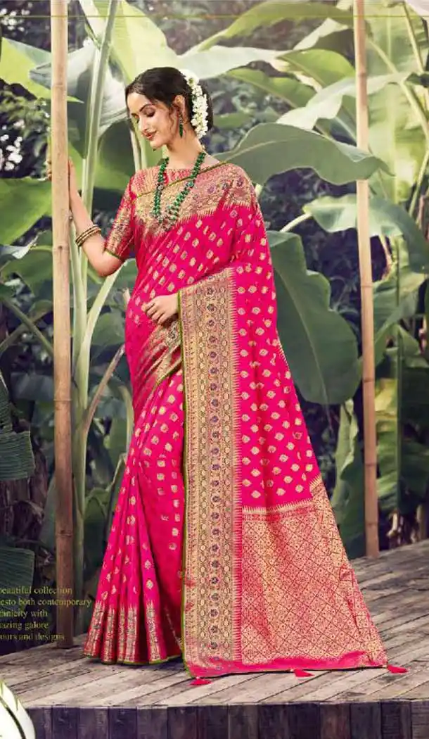 Rani Pink Color Silk Jacquard Work Party Wear Saree Blouse -9318110220