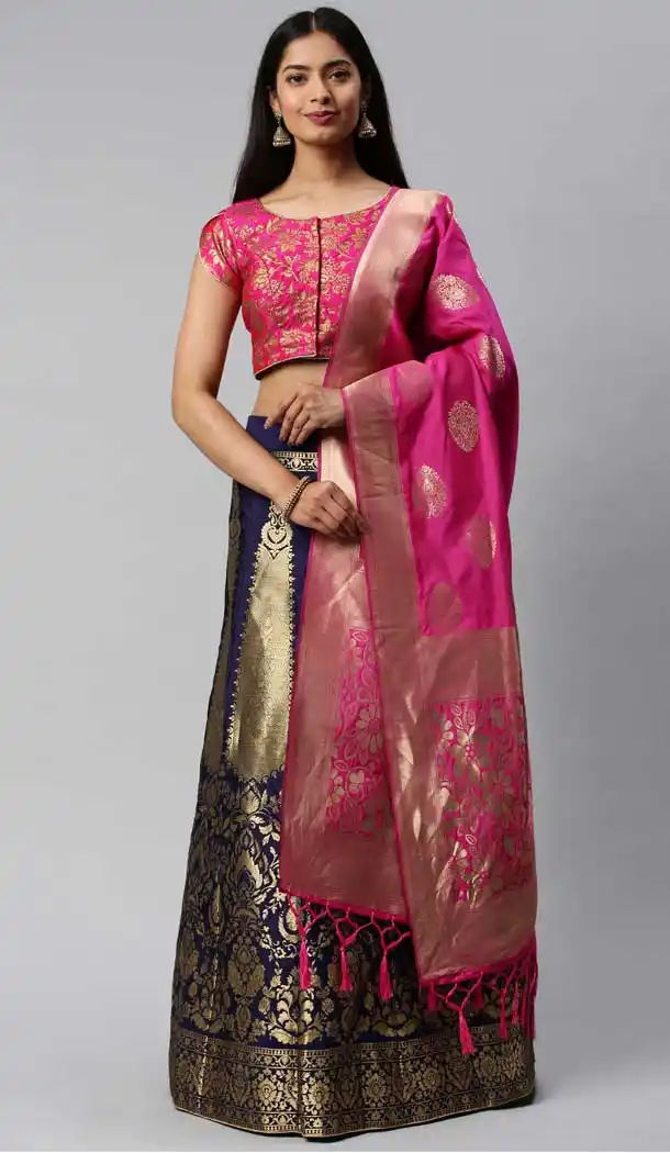 Navy Blue Color Banarasi Jacquard Silk Party Wear Lehenga Choli -9320110230