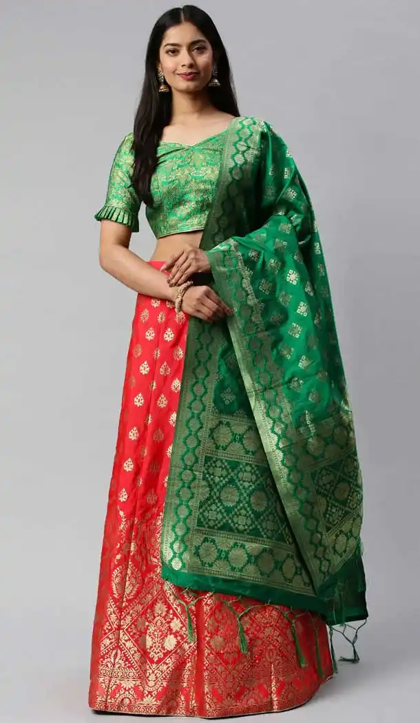 Elegance Red Color Banarasi Jacquard Silk Party Wear Lehenga Choli -9320110231