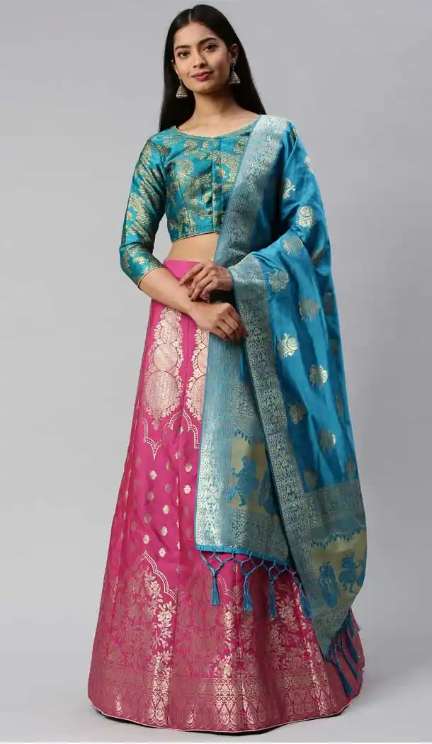 Elegance Pink Color Banarasi Jacquard Silk Party Wear Lehenga Choli -9320110232