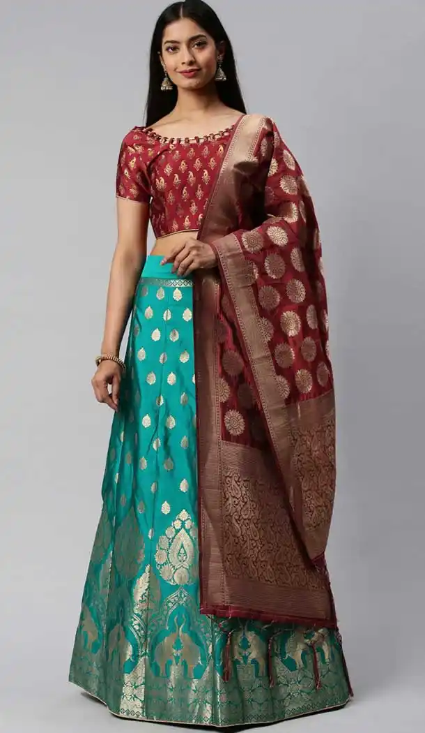 Sky Blue Color Banarasi Jacquard Silk Party Wear Lehenga Choli -9320110234