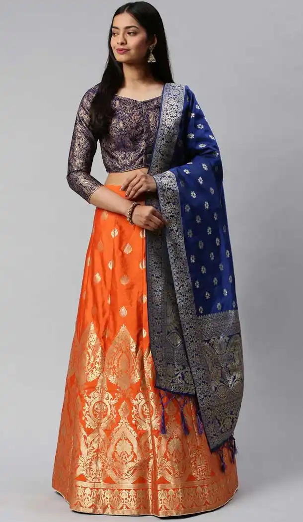 Orange Color Banarasi Jacquard Silk Party Wear Lehenga Choli -9320110235