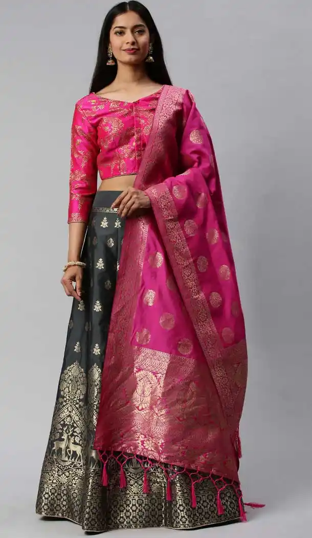Attractive Black Color Banarasi Jacquard Silk Party Wear Lehenga Choli -9320110236