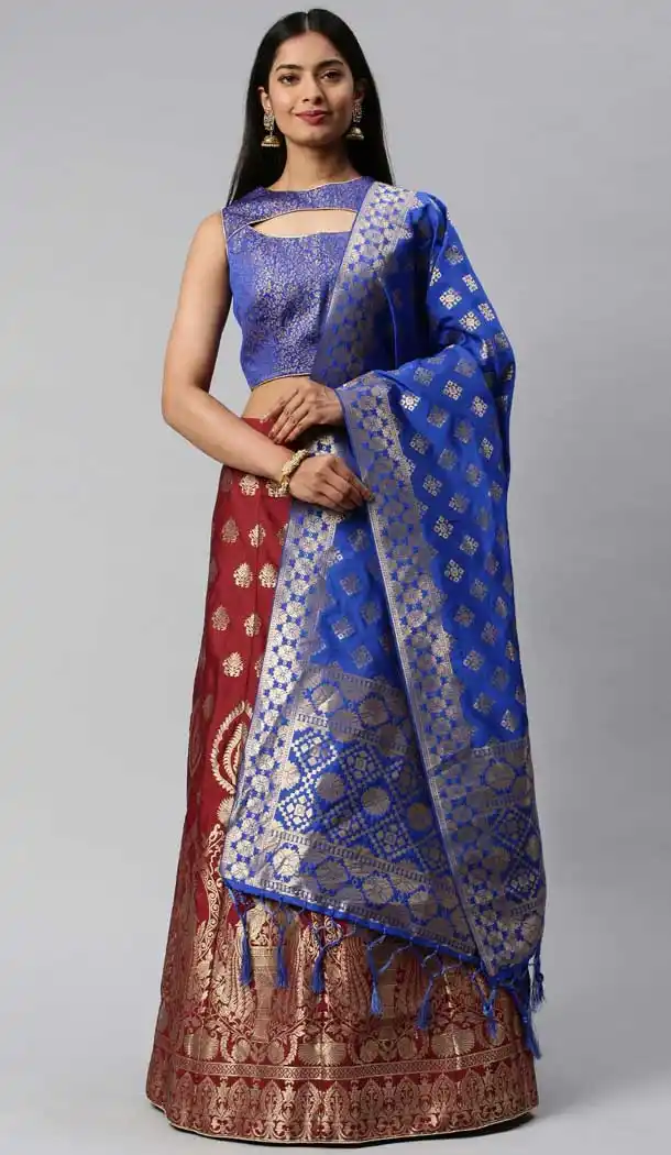 Maroon Color Banarasi Jacquard Silk Party Wear Lehenga Choli -9320110238