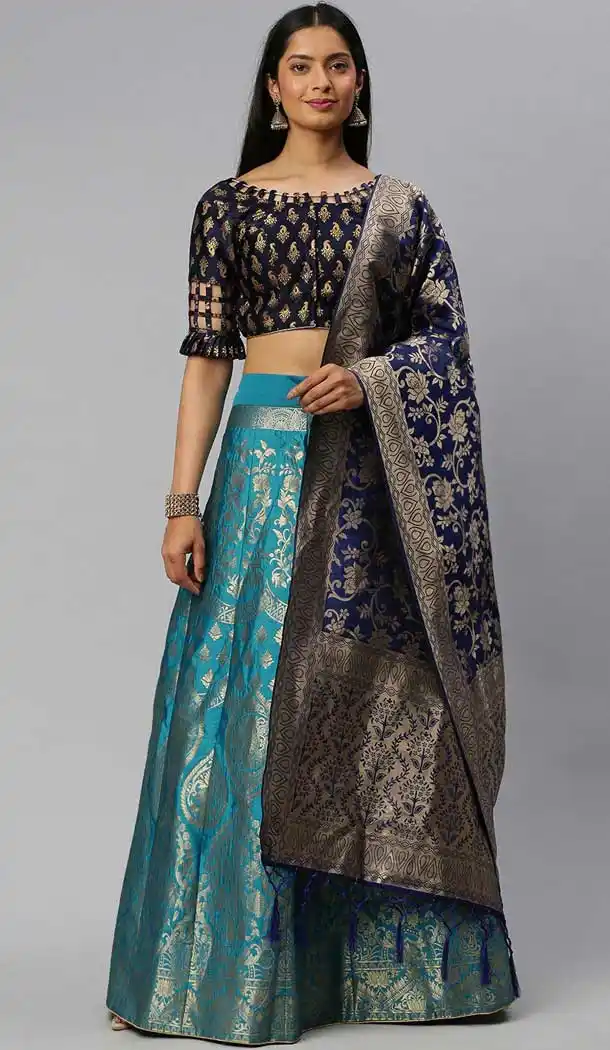 Sky Blue Color Banarasi Jacquard Silk Party Wear Lehenga Choli -9320110240