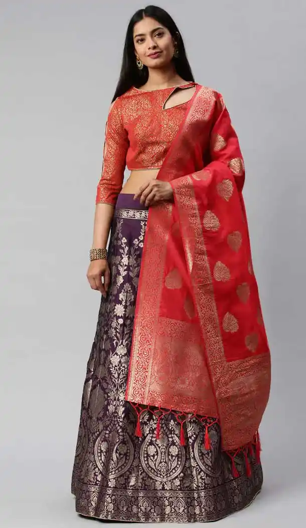 Purple Color Banarasi Jacquard Silk Party Wear Lehenga Choli -9320110241